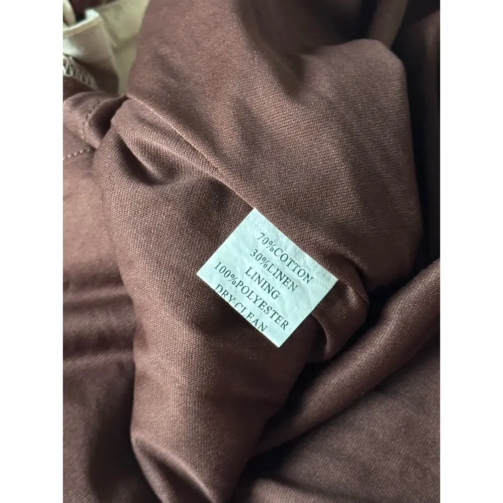 AZwell Linen Blend Embroidered Cottagecore Midi Skirt Brown Boho Prairie M - Picture 8 of 10